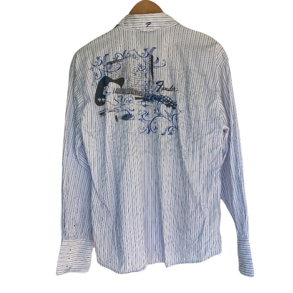 fender Guitars 🎸 Button Up Men’s Shirt with Rock & Roll Across front, Large - Picture 5 of 11